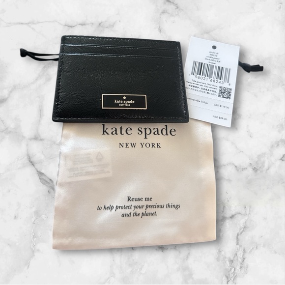 kate spade Accessories - Kate Spade Bridget Crinkle Black Patent SM Card Case NWT
